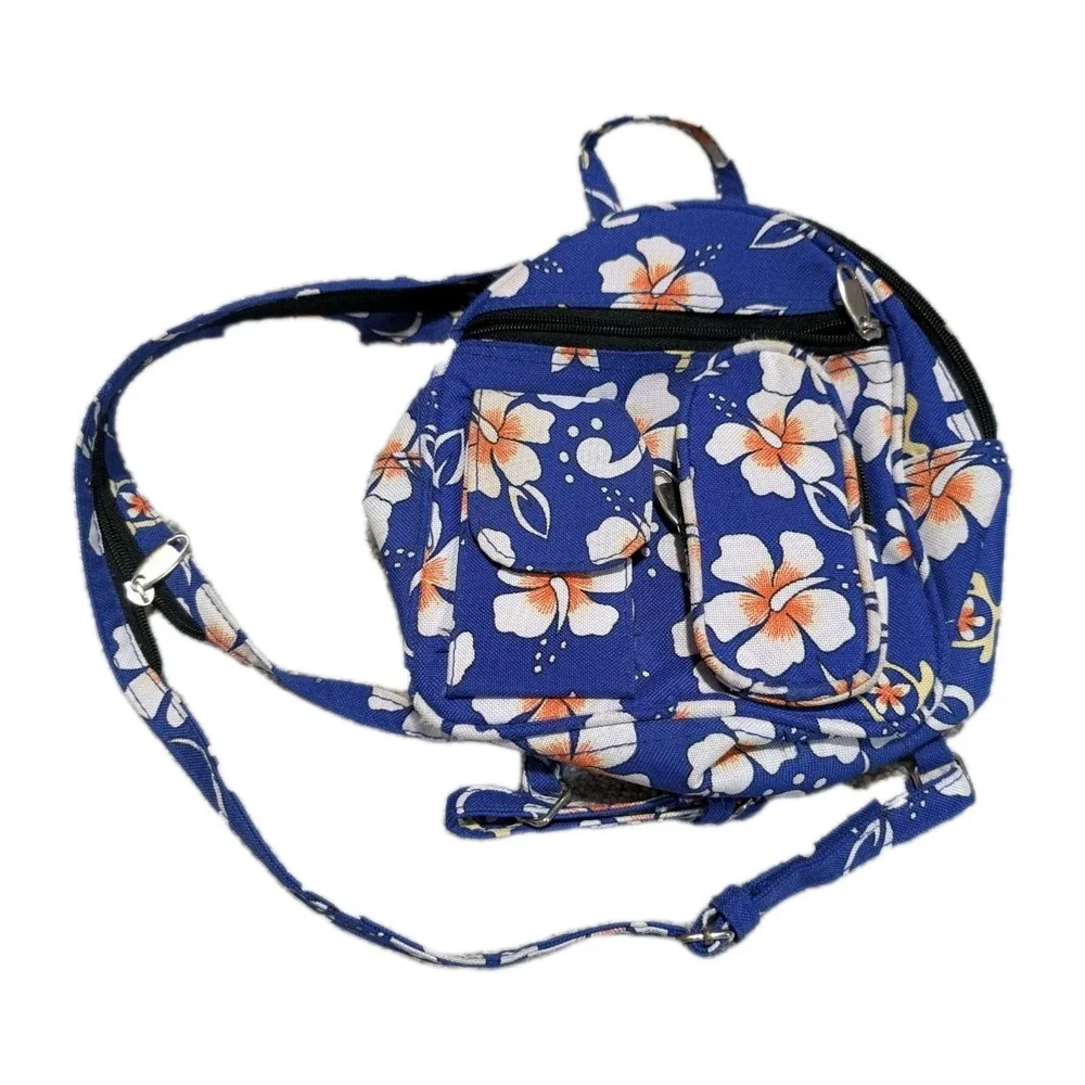 Mini Floral Flower Backpack Hawaiian Print Travel Shopping Hiking Bag